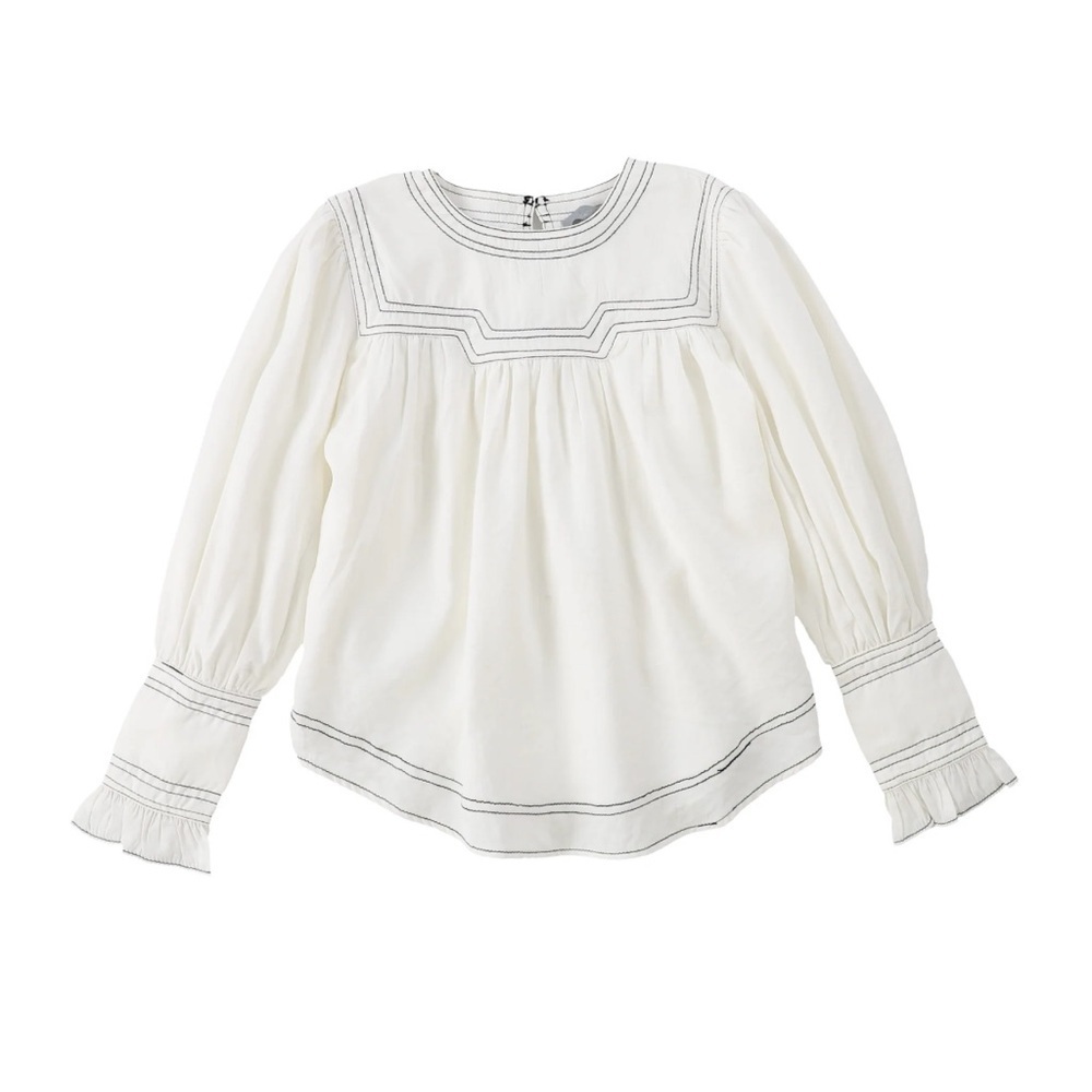 BACE COLLECTION Girls White Blouse Bamboo Fiber Tencel Mushroom Trim NWT